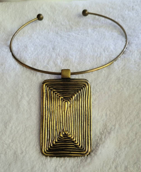 Egyptian Revival Choker Square Brass Infiniti Feature 1980s...