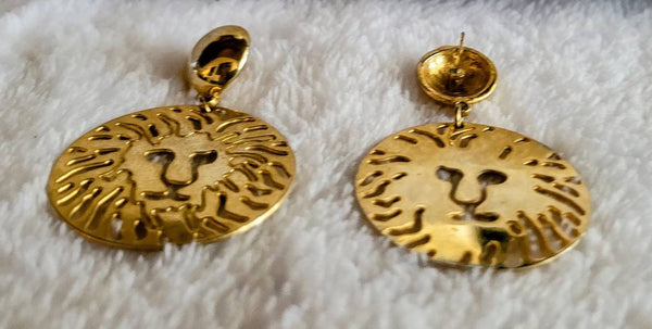 Anne Kline 1990s Gold Lion Statement Earwear
