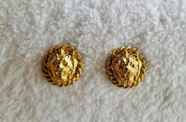 Anne Kline Lionhead Gold Earrings circa 1990s