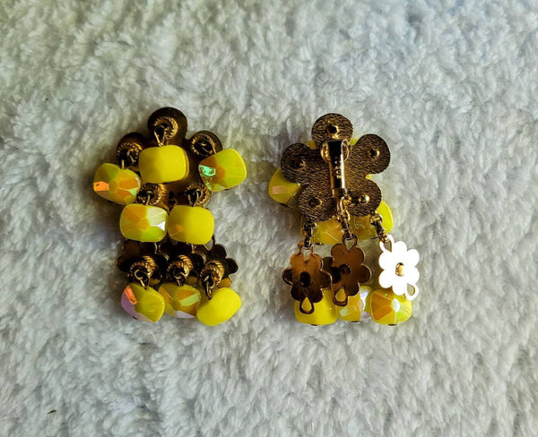 Vintage VOUGE..! Iridescent Yellow Clips  70s Cool...