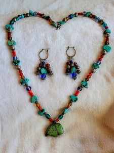 Beautiful Turquoise Silver Glass Necklace & Earrings Set Design By Deborah Billion Beads