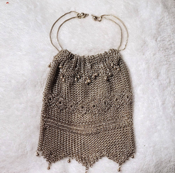 Antique 1920 Silver Drawstring  Art Deco Bag Beautiful Condition