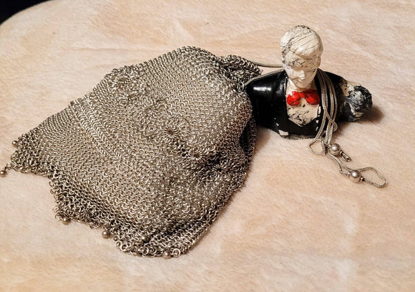 Antique 1920 Silver Drawstring  Art Deco Bag Beautiful Condition