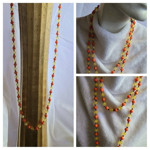 Roaring 20s Deco Delite Fab Orange & Yellow Flapper 48 in Strand Necklace