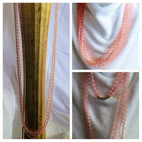 Roaring 20s Pastel Pinks Flapper Necklace in the 1950s...  50in Fun & Fab!