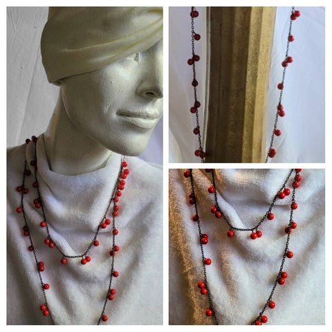 Roaring 20s Rocking Deco Red Glass Chain Necklace 48 in