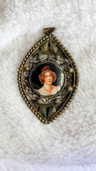 Turn of the Century Czechoslovakian Antique Pendant Victorian Nouveau Delight signed
