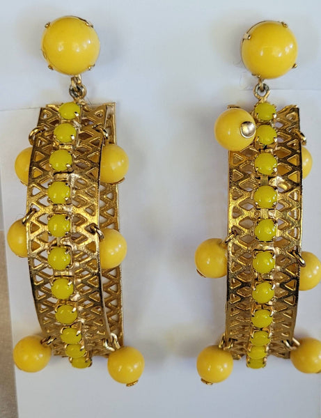 3 Dimensional 1960s Gold  Sunshine Yellow Mod  Groovy Earrings..