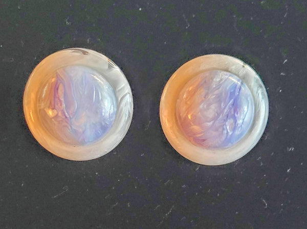 Mid Century Fantastic Plastic Dome Blue Violet & White Marble Clip Earrings