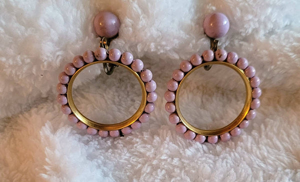 60s Beaded Gold Hoops Soft Violet