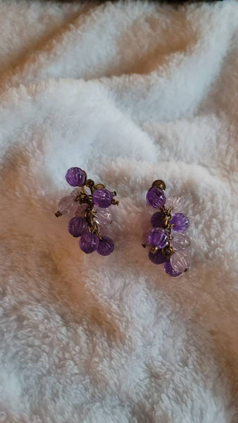 40s Fabulous Frosted Scored Grape Cluster Screwback Earrings Cheers..!