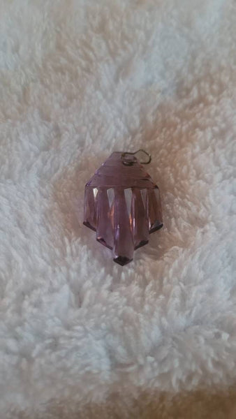 Spells Art Deco Design Delight in Rich Purle Glass. Pendant choice of Vintage Chain.