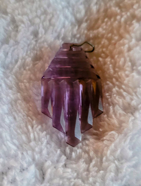 Spells Art Deco Design Delight in Rich Purle Glass. Pendant choice of Vintage Chain.