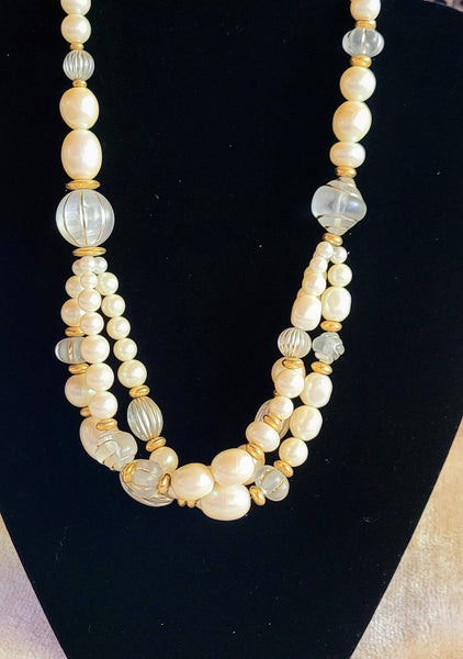 Three Strand Scallop Pearl Gold  Glass Beads. 16 inch  Different options on this 60  Stunning Statement in Pearl's