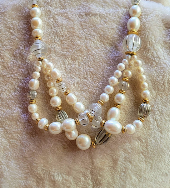 Three Strand Scallop Pearl Gold  Glass Beads. 16 inch  Different options on this 60  Stunning Statement in Pearl's