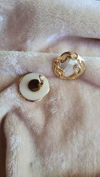 Big Bold Pearly and Gold 1950s Clip Elegant Earrings