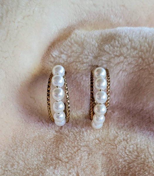 Pearl Beaded Gold Hoops Groovy 1960s