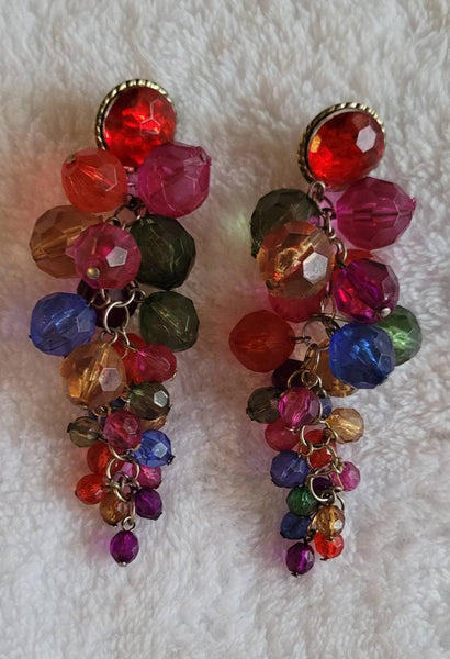 Eclectic Eighties Multicolored 4 inch..!  Earrings of the 1980s Era.   Statement with Motion...Light and Long