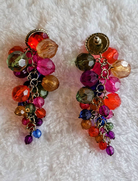 Eclectic Eighties Multicolored 4 inch..!  Earrings of the 1980s Era.   Statement with Motion...Light and Long