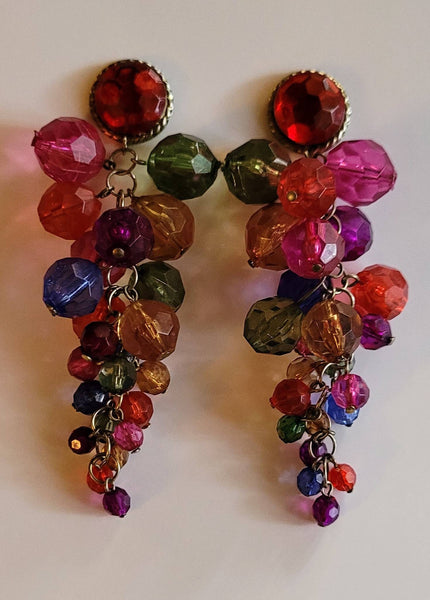 Eclectic Eighties Multicolored 4 inch..!  Earrings of the 1980s Era.   Statement with Motion...Light and Long