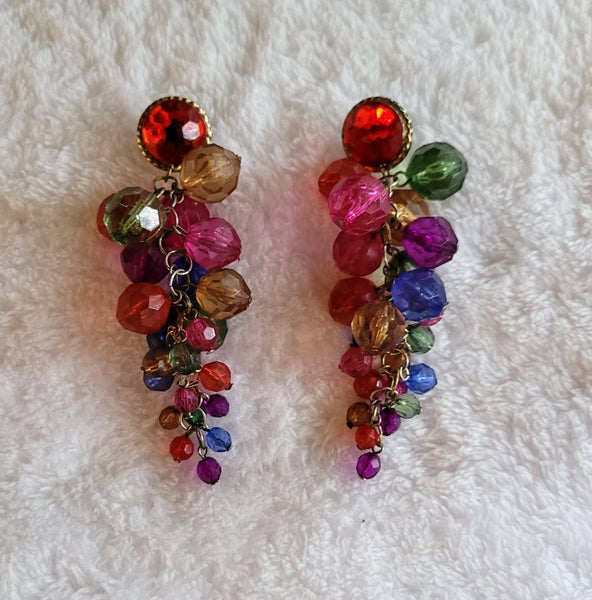 Eclectic Eighties Multicolored 4 inch..!  Earrings of the 1980s Era.   Statement with Motion...Light and Long