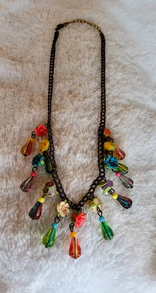 Colorful Necklace Victorian in The 1980s Sweet Petite Glass  Clay Flowers... Dainty but Colorful (other 80s Treasures from Wink in photo