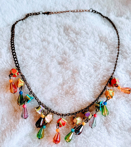 Colorful Necklace Victorian in The 1980s Sweet Petite Glass  Clay Flowers... Dainty but Colorful (other 80s Treasures from Wink in photo