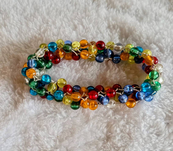 Bracelet Rainbow of Color 80s Stretchy Collection of Tiny Acrylic  Beads