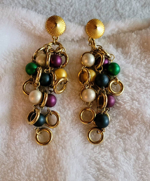 JewelTone & Gold Dusters Earcandy..! Big Beautiful Statement Yet So Light Incredible 80s..!