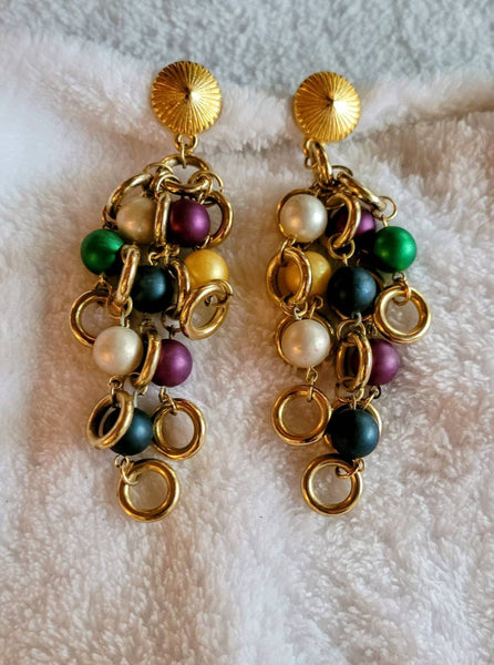 JewelTone & Gold Dusters Earcandy..! Big Beautiful Statement Yet So Light Incredible 80s..!