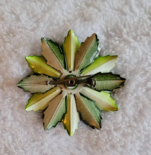 Flower Power. !  Green Enamel Flower Pin... Happy 60th Birthday 1960s  Vintage Jewelry..!