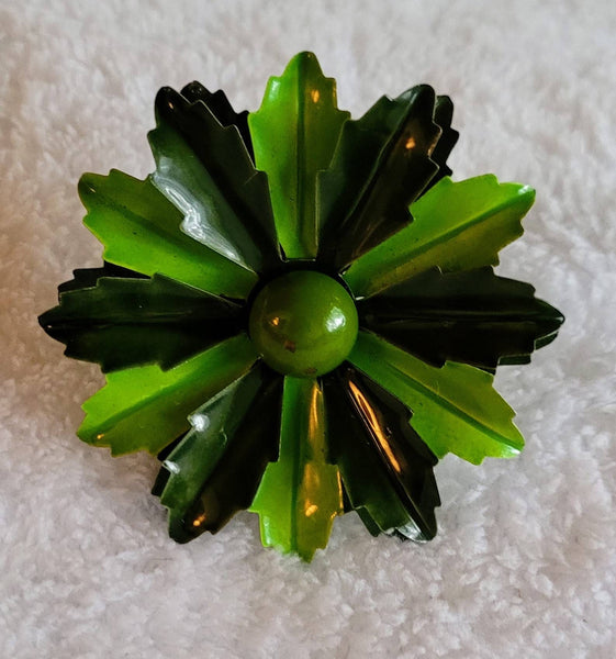 Flower Power. !  Green Enamel Flower Pin... Happy 60th Birthday 1960s  Vintage Jewelry..!