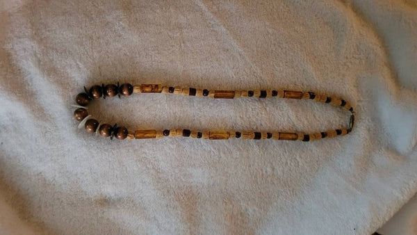 Polished and Natural Wood Beads with Rootbeer tubes & Disc