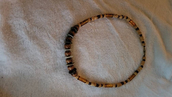 Polished and Natural Wood Beads with Rootbeer tubes & Disc