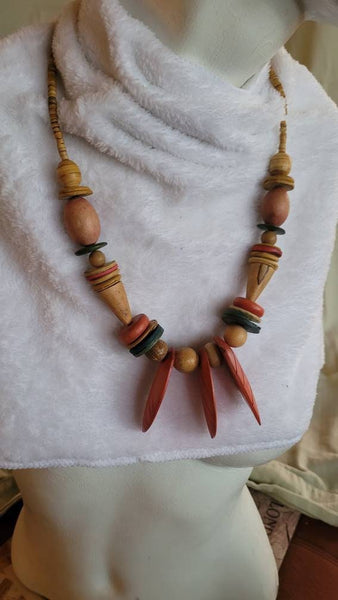 Beautiful Beads of Wood 80s Necklace Unique Shapes Sizes