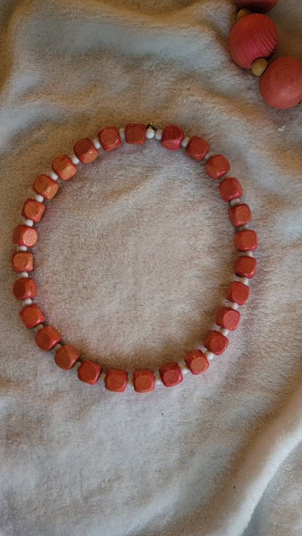 Square Red Wooden Bead Necklace