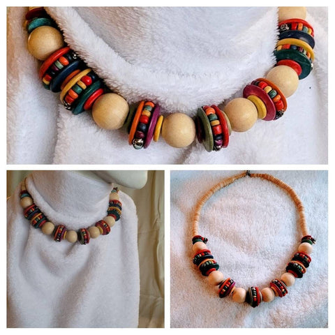 Adorable Rainbow of Colors and Shapes in Wood Vintage 1980s Neckart..!