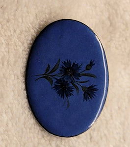 Blue Enamal Over Copper. This Unique 40s Pin Features a Subtle  Silhouette Spray of Black Flowers.