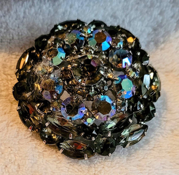 Dome Brooch Big Beautiful 1950s Shine & Sparkle AB with  Smokey Crystal Stunning..!