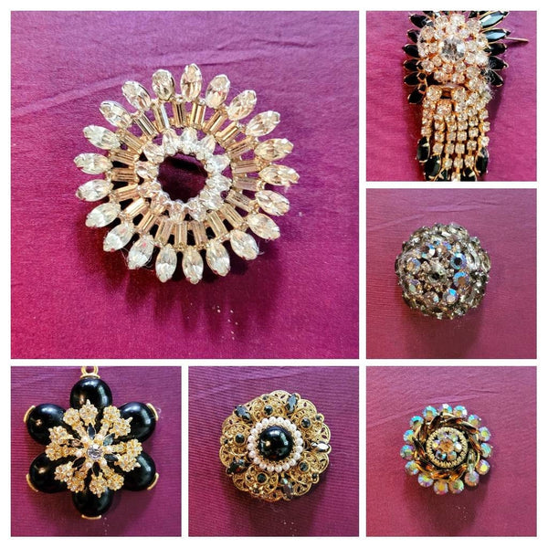 Golden Era Brooch Stunning Sparkling Starburst Rhinestones Set on Silver. . .Deco Design Sleek Sophisticated Style.