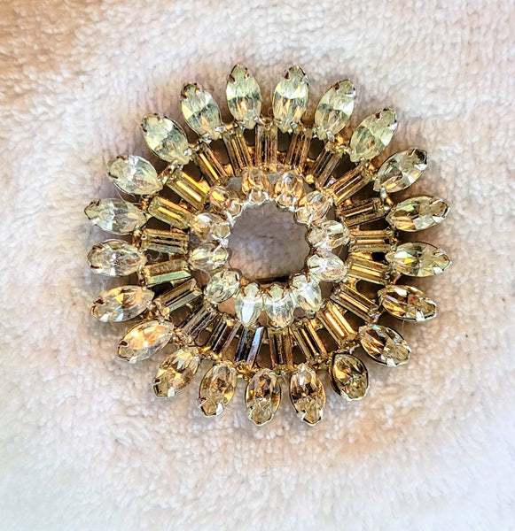 Golden Era Brooch Stunning Sparkling Starburst Rhinestones Set on Silver. . .Deco Design Sleek Sophisticated Style.