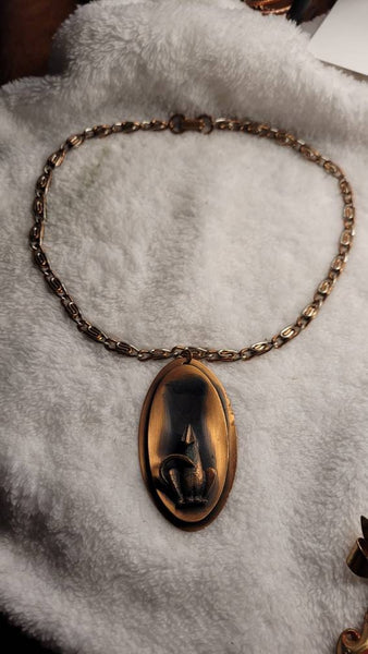 Copper Howling Wolf Pendant with Copper Twist Chain