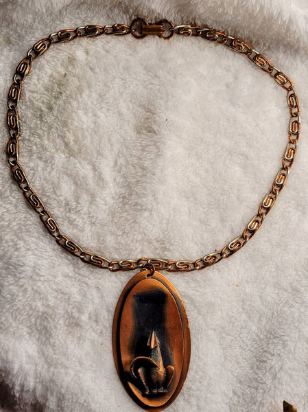Copper Howling Wolf Pendant with Copper Twist Chain
