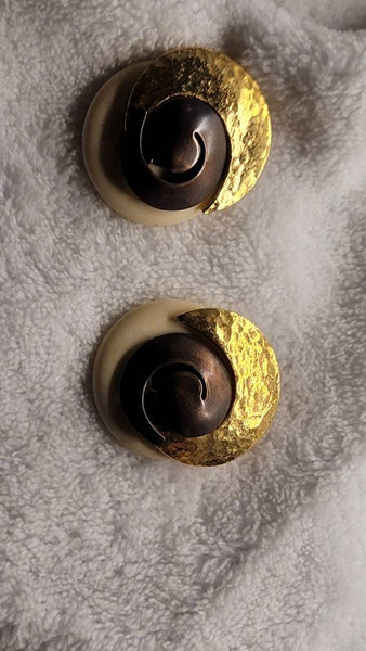 Cool Copper Brass Gold Spiral Creme De La Creme Exquisite Vintage  Earrings