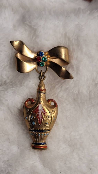 Rhinestone Bejeweld Brass Bow Painted Urn