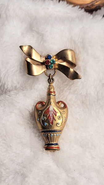Rhinestone Bejeweld Brass Bow Painted Urn