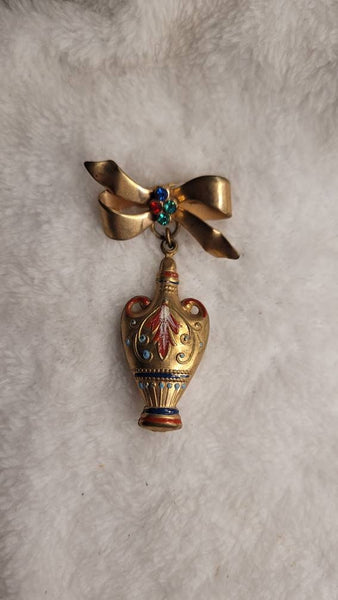Rhinestone Bejeweld Brass Bow Painted Urn