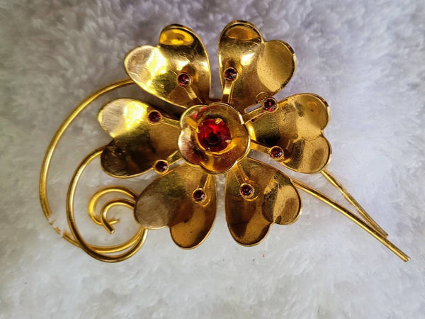 1940s Parure Pearl Ruby Gold Floral Theme Exquisite Vintage