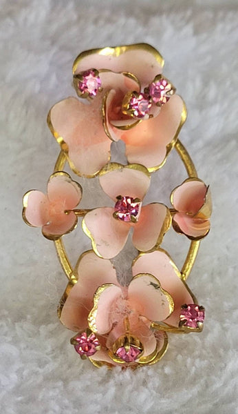 1940s Austria Pink Crystal  with Pink Enamel Petals Vintage Pin Signed Vintage