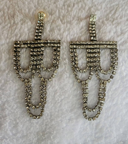 1980s Scalloped Rhinestone Brilliant Dusters  3+ inch